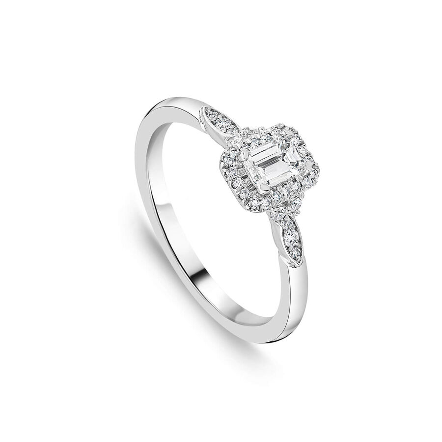 Northern Star unazë platin me 0.44ct diamant smerald yll halo
