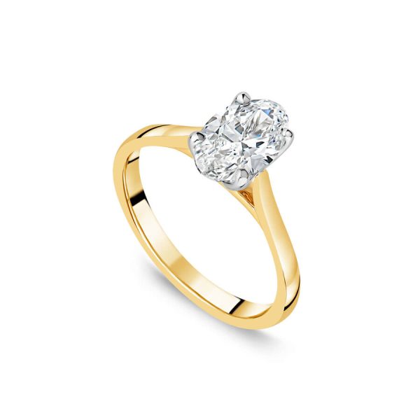 Born unazë ar i verdhë 18k me 1ct diamant i rritur në laborator ovale solitaire