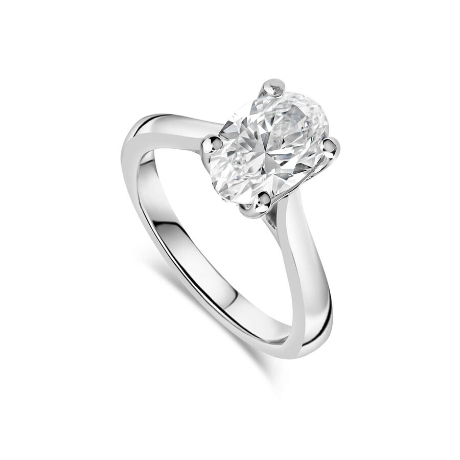 Born unazë platin me 2ct diamant i rritur në laborator ovale solitaire