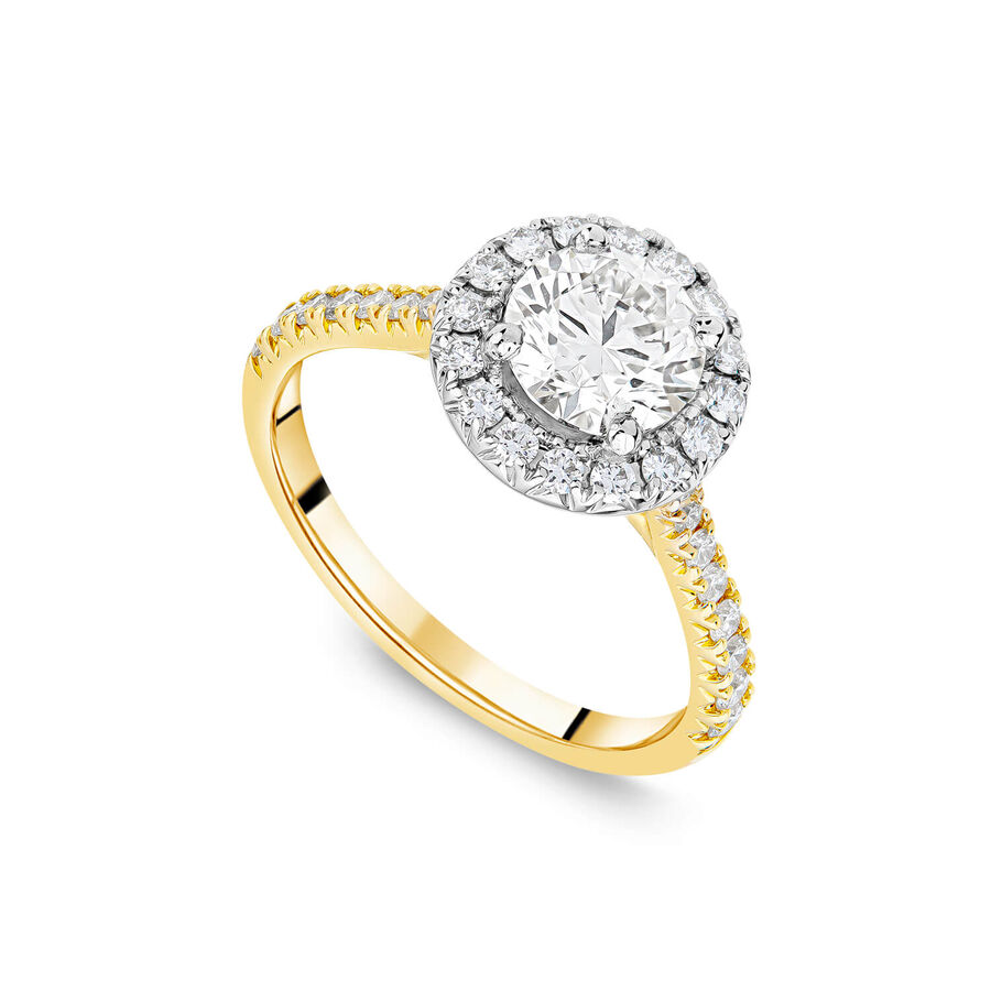 Born unazë ar i verdhë 18k me 1.40ct diamant i rritur në laborator halo