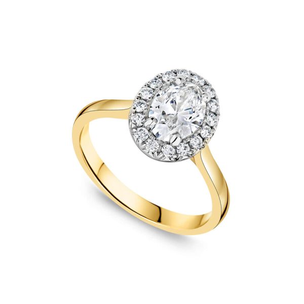 Born unazë ar i verdhë 18k me 1.20ct diamant i rritur në laborator ovale halo
