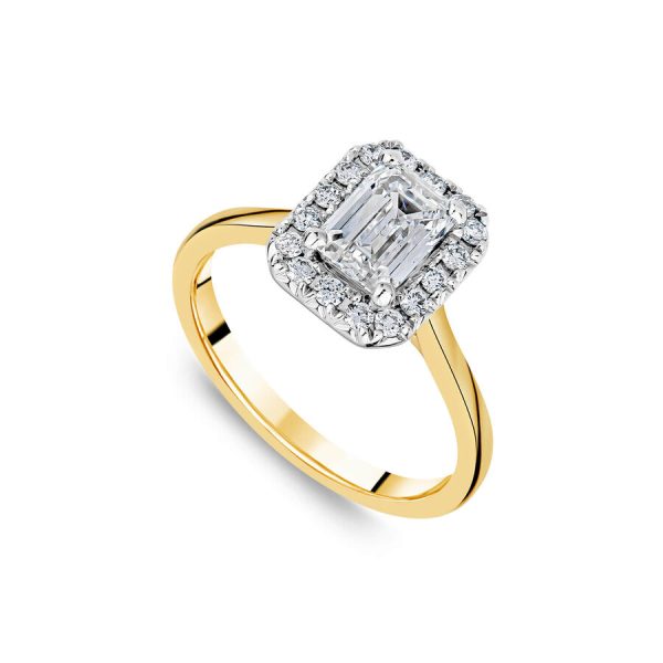 Born unazë ar i verdhë 18k me 1.20ct diamant i rritur në laborator smerald halo