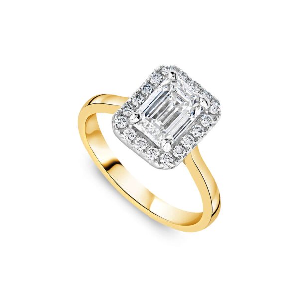 Born unazë ar i verdhë 18k me 1.72ct diamant i rritur në laborator smerald halo