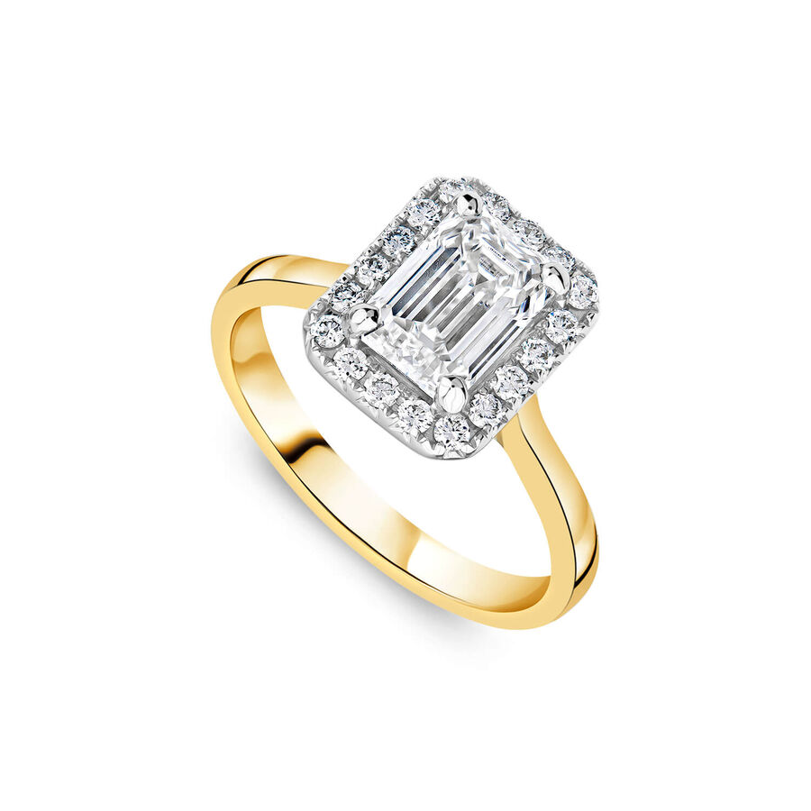 Born unazë ar i verdhë 18k me 1.72ct diamant i rritur në laborator smerald halo