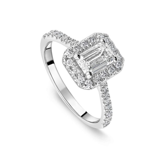 Born unazë platin me 1.40ct diamant i rritur në laborator smerald halo