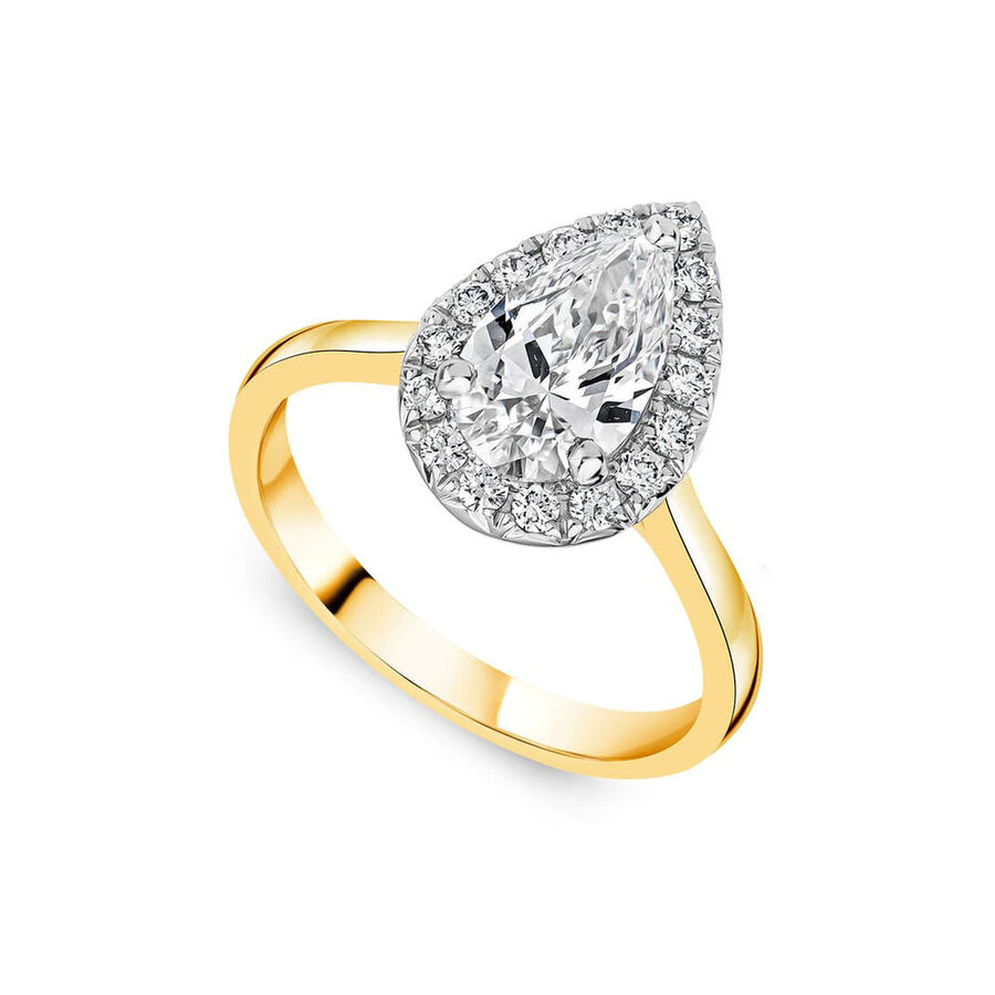 Born unazë ar i verdhë 18k me 1.20ct diamant i rritur në laborator dardhë halo