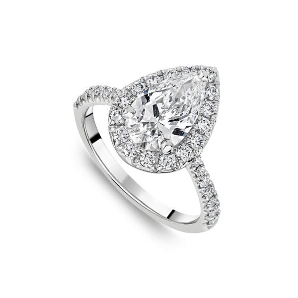 Born unazë platin me 2.13ct diamant dardhë halo