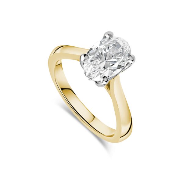 Born unazë ar i verdhë 18k me 2.00ct diamant i rritur në laborator ovale solitaire