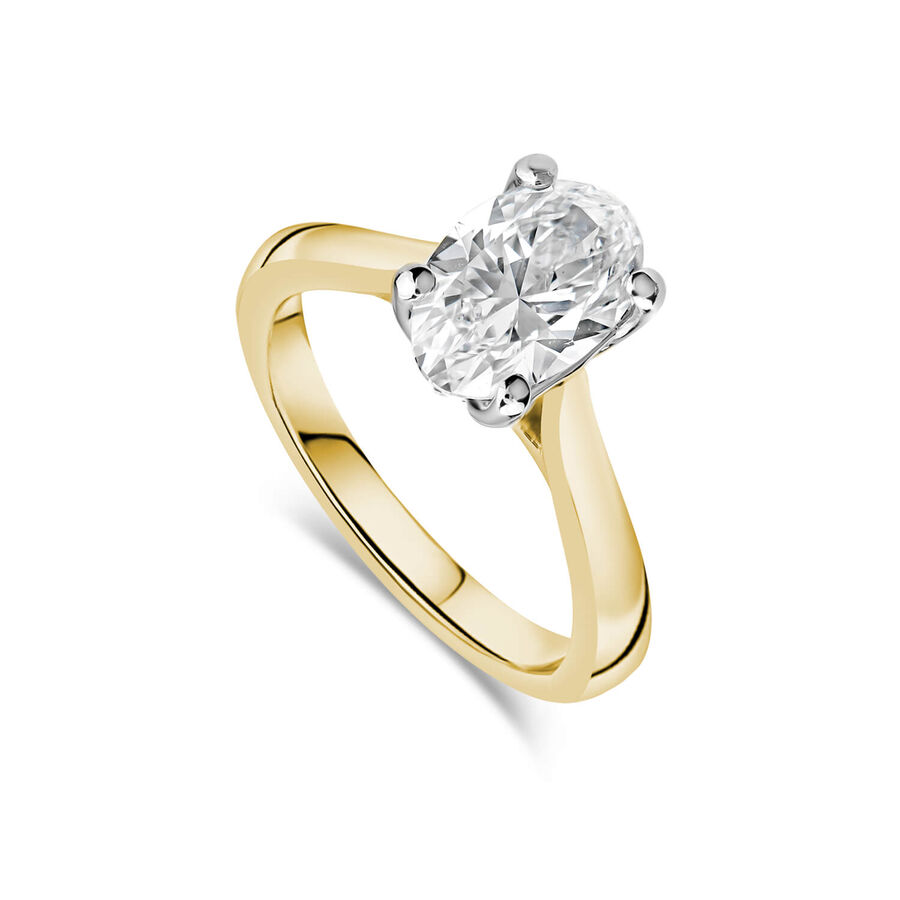 Born unazë ar i verdhë 18k me 2.00ct diamant i rritur në laborator ovale solitaire