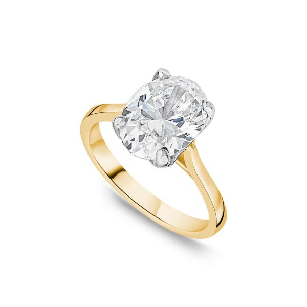 Born unazë ar i verdhë 18k me 3.00ct diamant i rritur në laborator ovale solitaire