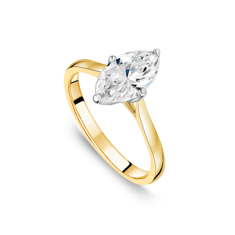 Born unazë ar i verdhë 18k me 1.00ct diamant marquise solitaire