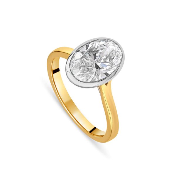 Born unazë solitaire ar i verdhë 18k me 2.00ct diamant i rritur në laborator ovale solitaire
