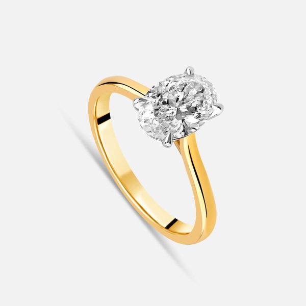 Born unazë solitaire NOVA ar i verdhë 18k me 1.50ct diamant i rritur në laborator ovale solitaire