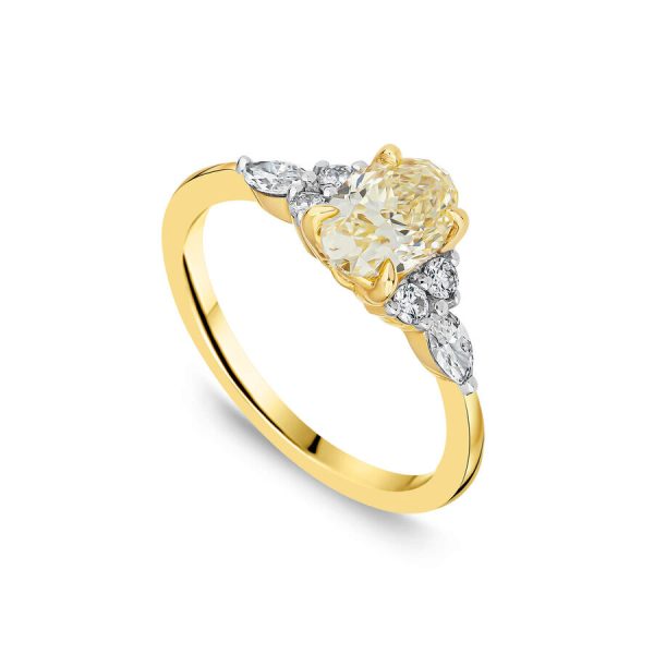 Born unazë ar i verdhë 18k me 1.33ct diamant i rritur në laborator ovale