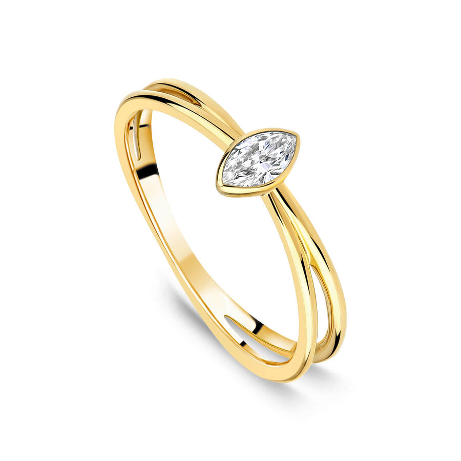 Born unazë Kissed ar i verdhë 9k me 0.15ct diamant i rritur në laborator marquise
