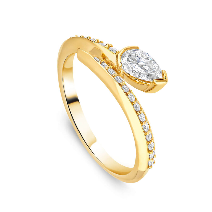 Born unazë Kissed ar i verdhë 9k me 0.58ct diamant i rritur në laborator dardhë